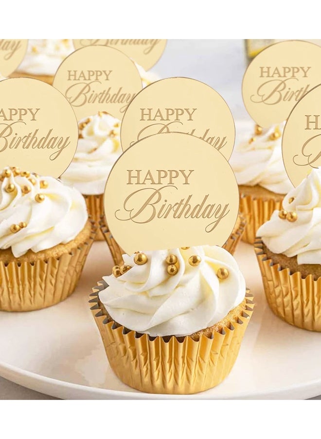 10PCS Gold Mirror Acrylic Cupcake Toppers Disc Happy Birthday Cake Decoration Circle Round Shape DIY Party Supplies - Image 5